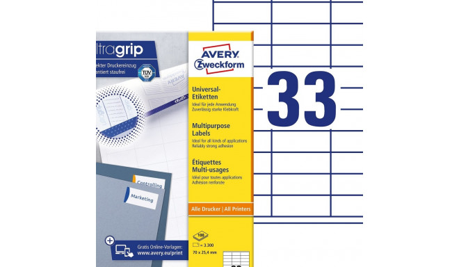 Adhesive label AVERY Zweckform 70x25,4mm 33 Sheets 100 sheets (3421)