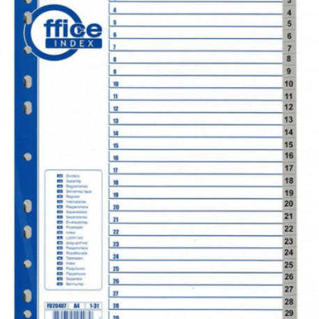 Register tabs A4 1-31 gray plastic FORPUS