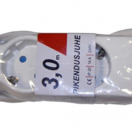 Pikendusjuhe 3 meetrit 3 pesa, VALGE, 3G1,5mm, 16A, maandusega, Acuma