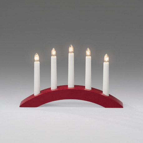 Küünlajalg kaarekujuline, väike 30xK-18cm, 5 küünalt, 230V, 170cm juhe/ punane värvitud puit