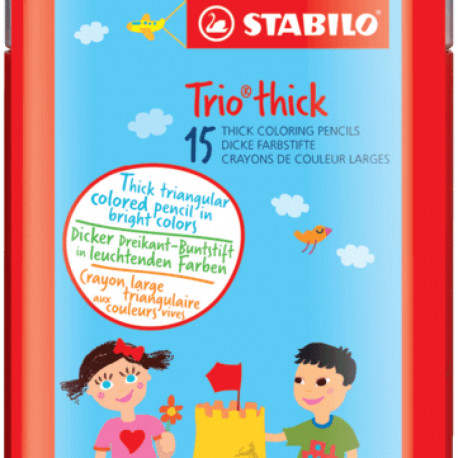 Värvipliiats Stabilo Trio, 15 värvi plastik karbis, kolmekandiline