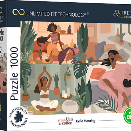 TREFL Prime Puzzle Yoga Cats Coffee Hello Morning, 1000 pcs