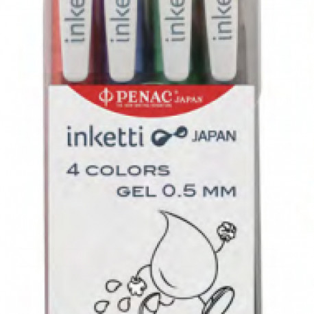 Geelpliiats Penac INKETTI  0,5 mm,4 värvi pun,sin,must, roh, klõpsuga