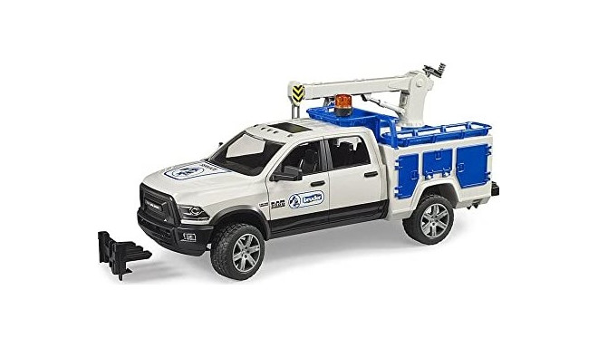 Bruder RAM 2500 service truck with crane and rotating beacon, model vehicle