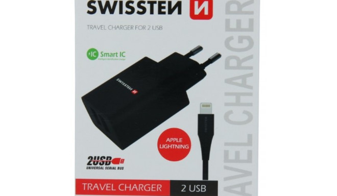Swissten Smart IC Travel Charger 2x USB 2.1A with Lightning Cable 1.2m