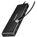 Seven-port USB 3.2 Gen 1 hub with charging support. Connector for external power supply. USB-A cable