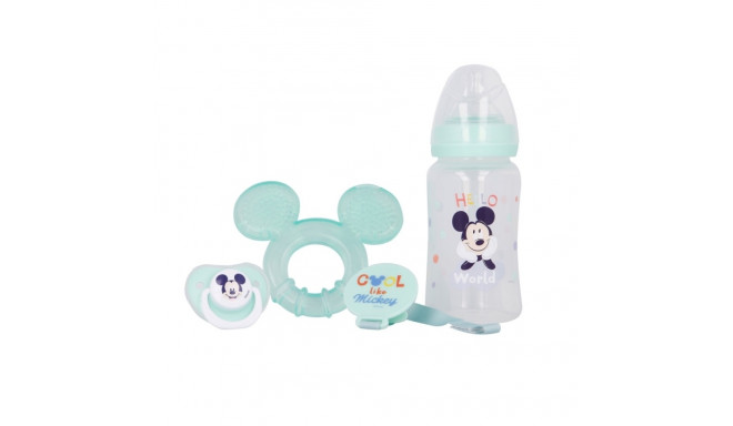 Mickey Mouse - Zestaw dla niemowlaka (butelka za smoczkiem 240ml, smoczek anatomiczny, gryzak, uchwy