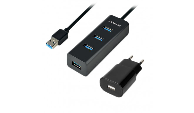 AXAGON HUE-S2BP 4x USB3.0 Charging Hub 1.2m Cable, MicroUSB Charging, Incl. AC Adapter