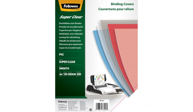 Binding film FELLOWES A4, 200mic bright transparent 100 pcs