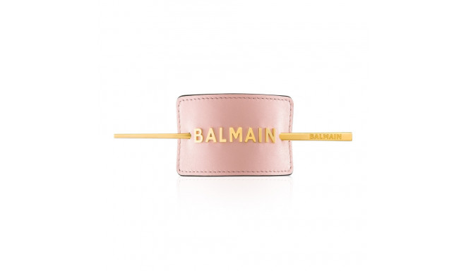 BALMAIN HAIR juukseklamber napa nahast roosa kuldne / Pastel Pink Embossed Hair Barrette Golden logo