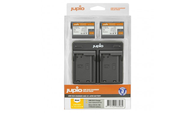 Jupio 2x EN-EL15B akumulatori ar 1700mAh ietilpību + USB dubultais lādētājs parezdēts Nikon