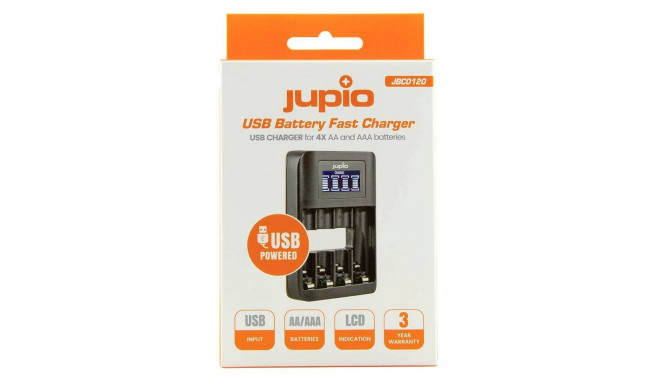 Jupio USB ultra ātrais lādētājs 4xAA/AAA baterijām ar LCD displeju