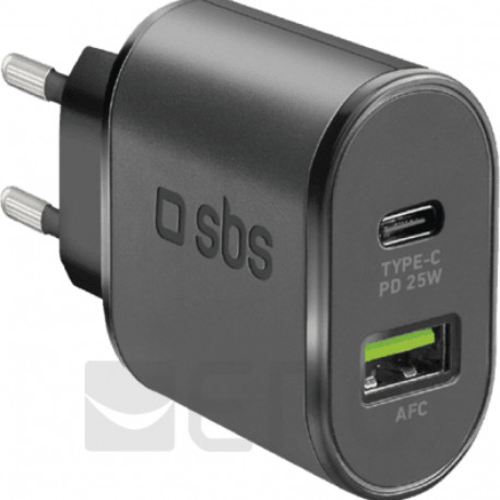 SBS PD Reiselader 25W USB-C/USB-A schwarz