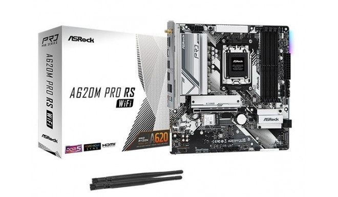 ASRock emaplaat A620M PRO RS WiFi AM5 4DDR5 HDMI/DP M.2 mATX
