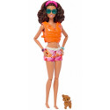 Barbie Doll with Surfboard and Puppy, Poseable Brunette Barbie Beach Doll