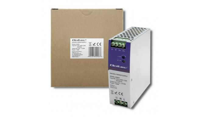 Qoltec 50903 Tööstuslik DIN-liistu toiteallikas | 150W | 24V | 6.25A