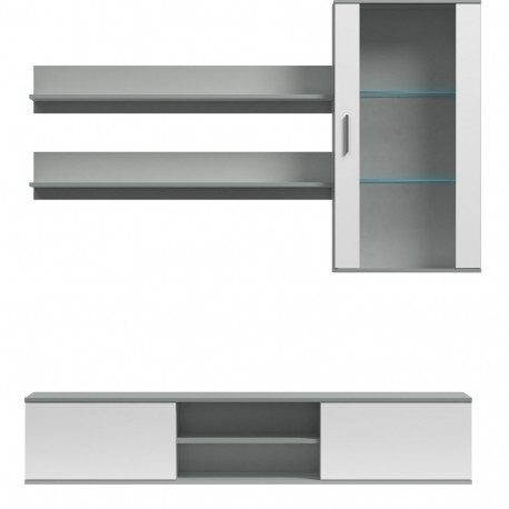 SOHO 5 komplekt (RTV180 kapp + seinamoodul + riiulid) hall/valge läikiv