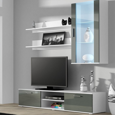 SOHO 5 komplekt (RTV180 kapp + seinamoodul + riiulid) valge/hall läikiv