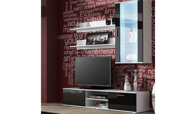 SOHO 5 komplekt (TV180 kapp + seinamoodul + riiulid) valge/must läikiv