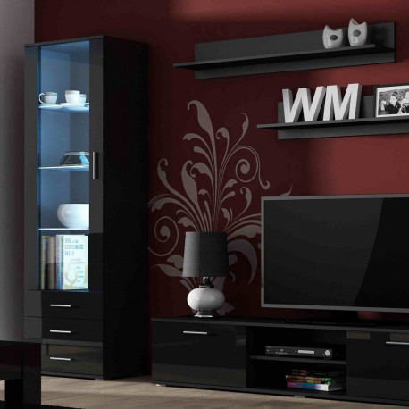 SOHO 1 mööblikomplekt (RTV180 kapp + S1 kapp + riiulid) must/must läikiv