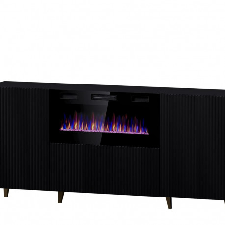 PAFOS chest of drawers with electric fireplace 180x42x82 cm matte black