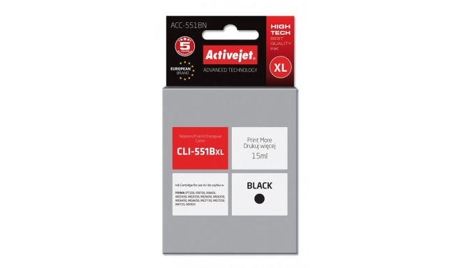Activejet ACC-551BN tindikassett (asendus Canon CLI-551BK; Supreme; 15 ml; must)