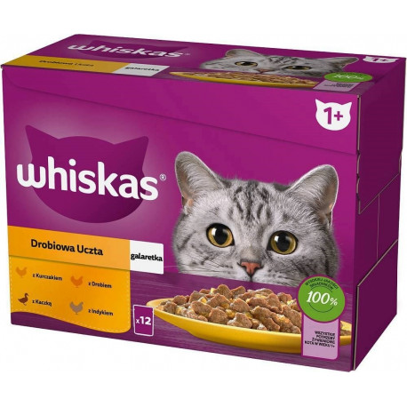WHISKAS märg kassitoit kotikestes želees, linnuliha, pardiliha, kalkuniliha, kanaliha 12x85g