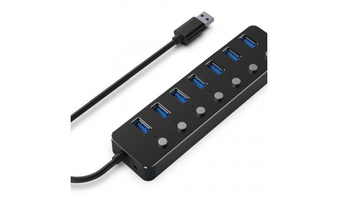Gembird UHB-U3P7P-01 7-pordiline USB 3.1 (Gen 1) jaotur lülititega, must