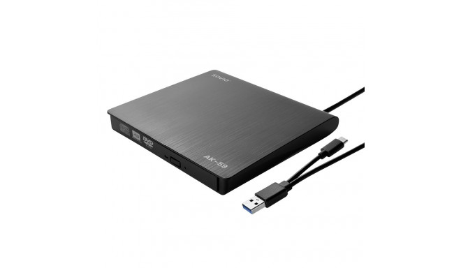 SAVIO AK-59 Väline õhuke CD/DVD-kirjutaja R/RW - USB-C/USB-A, must