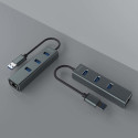 Savio AK-57 USB-A - 3 x USB-A HUB with RJ-45 Gigabit Ethernet adapter 5000 Mbit/s grey USB 3.2 Gen 1