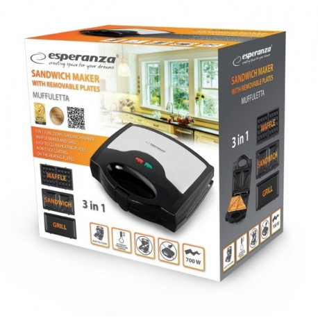 Esperanza EKT005 võileivagrill 700 W must, hall