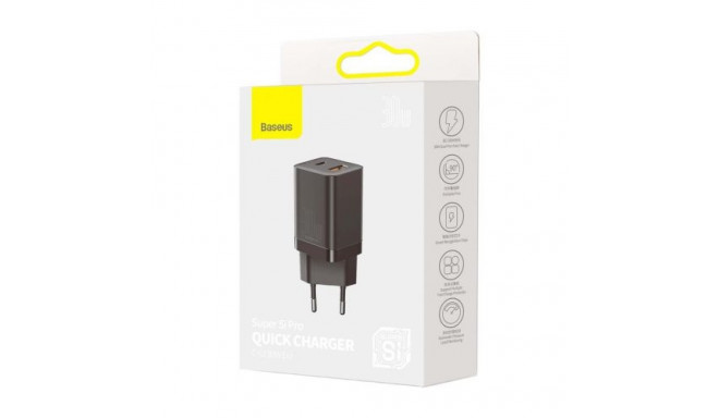 Baseus Travel Charger Super Si Pro mini Fast Charger, C+U, PD 3.0, QC 3.0 30W EU Black (CCSUPP-E01)