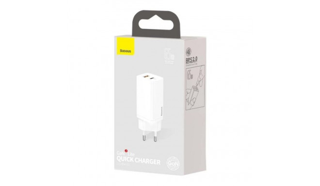 Baseus Travel Charger GaN2 Lite Quick Charger C+U QC 3.0 PD 3.0 65W EU White (CCGAN2L-B02)