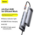 Baseus HUB Metal Gleam Series 8-in-1 Multifunctional (Type-C to PD/4K HD/USB3.0) Docking Station Gra