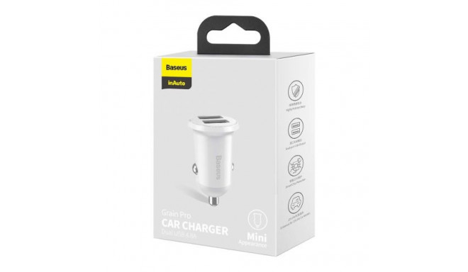 Baseus Car Charger Grain Pro Dual USB 4.8A White (CCALLP-02)