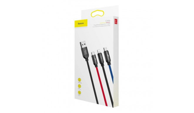 Baseus Cable Three Primary Colors Light/Type-C/Micro Nylon Braid 3.5A 1.2m Black (CAMLT-BSY01)
