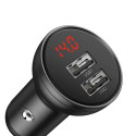 Baseus Car Charger Digital Display 2xUSB with 3-in-1 Cable 1.2m, 24W 4.8A, Black/Gray (TZCCBX-0G)