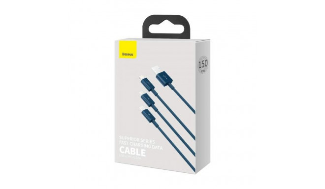 Baseus Cable Superior Series 3-in-1 Fast Charging Data Cable USB to M+L+C 3.5A 1.5m Blue (CAMLTYS-03