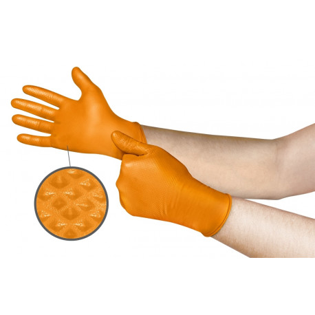 Disposable nitrile gloves Ansell Microflex Mega Grip 93-256, 100 pcs, 0,13mm, 275mm long, orange, si