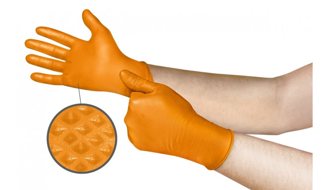 Disposable nitrile gloves Ansell Microflex  Mega Grip 93-256, 100 pcs, 0,13mm, 275mm long, orange, s