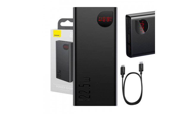Akupank 2x USB + USB-C pesaga, 20.000 mAh, 22.5W, metallist korpus, must, Baseus