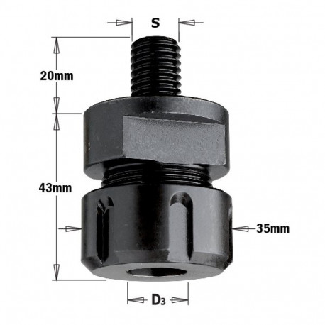 Lukustuspadrun, M12x1.75 tsangidele ER20 S=3 … 12.7 mm