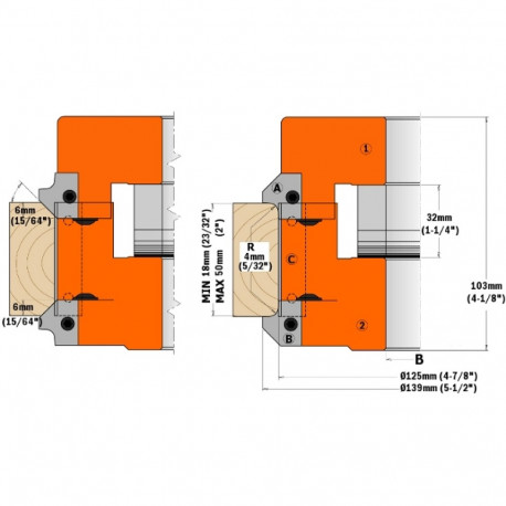 Tagavara terad, paar 20x20x2 R2/45° freespeale 694.005