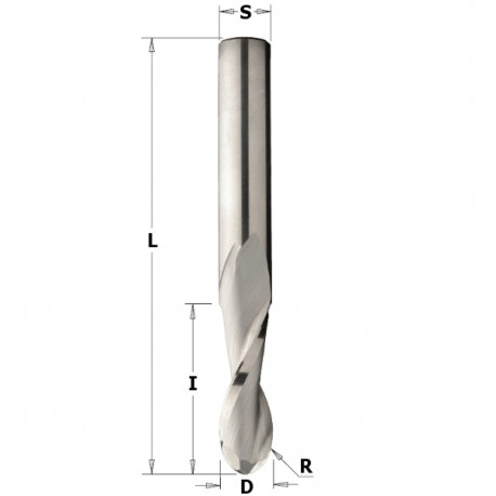 ROUND NOSE UPCUT SPIRAL BIT HWM Z2 S=9,52 D=9,52x28,6x76,2 R=4,76 RH