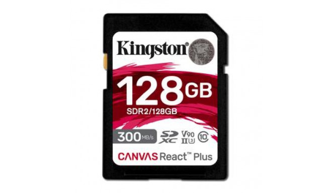 Kingston Technology 128GB Canvas React Plus SDXC UHS-II 300R/260W U3 V90 for Full HD/4K/8K