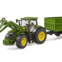 Tractor John Deere 7R 350 with front loader and trailer