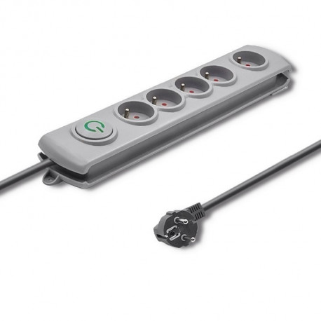 5-Outlet Surge Protector, 1.8m Cable - Gray
