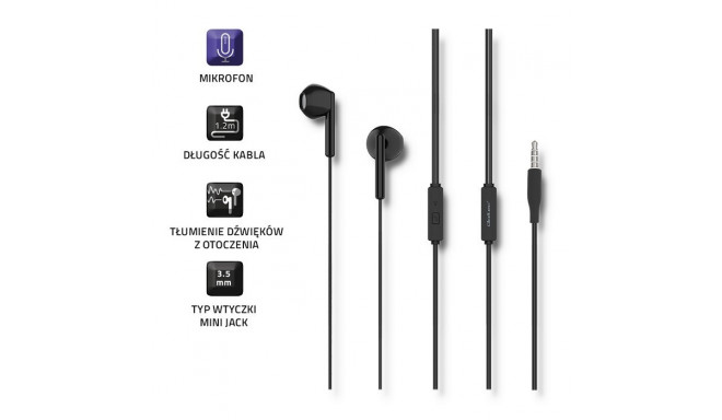 In-ear headphones + microphone, black