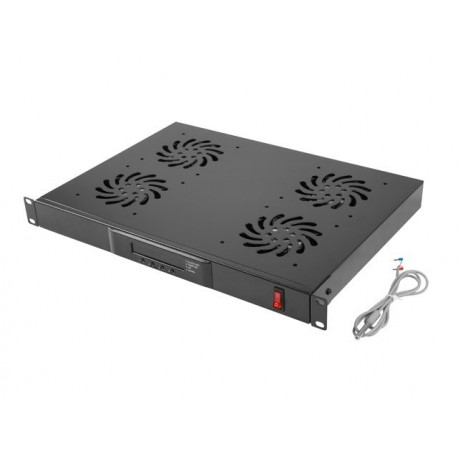 1U 19" Ventilation Panel with LCD Thermostat - 4 Fans, 230V, Black
