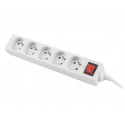 Power strip 1.5m, white, 5 sockets, with switch, cable made of solid copper